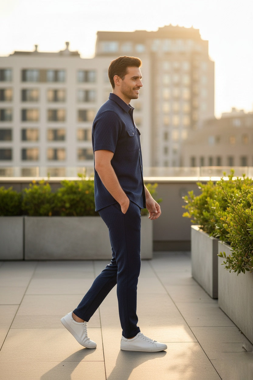 New Safari Honeycomb Waffle Design Tracksuit Set (Button shirt+Trouser) • ORIGINAL