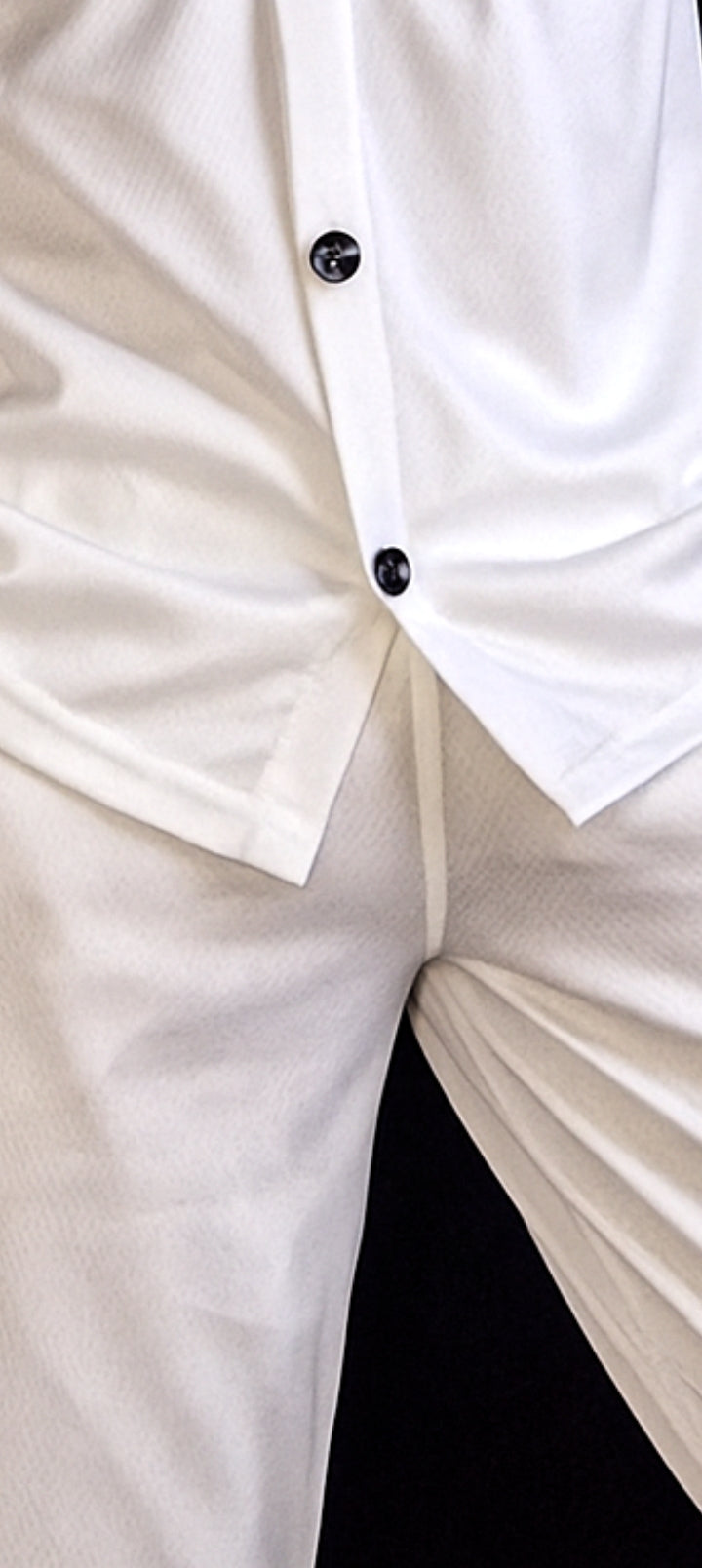 New Safari Honeycomb Waffle Design Tracksuit Set (Button shirt+Trouser) • Ice White